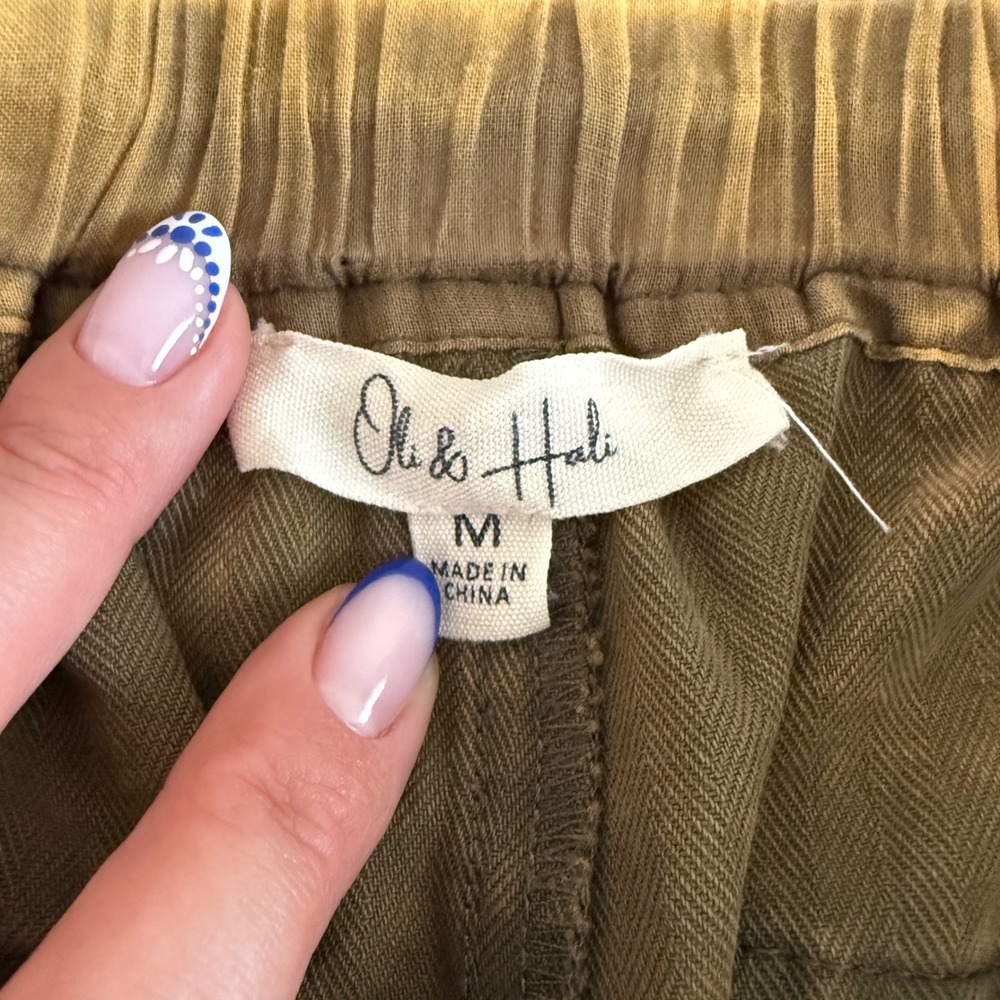 Oli & Hali Womens Acid Wash Cargo‎ Pants Mustard Yellow Herringbone M - Picture 3 of 7